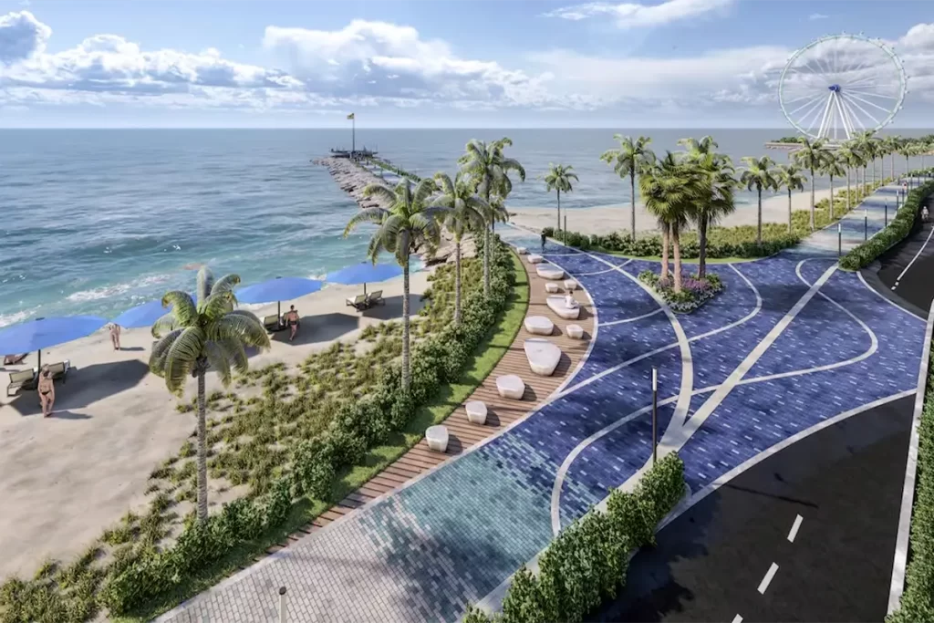 Malecón renovado de Cartagena con palmeras cerca a Hotel Regatta