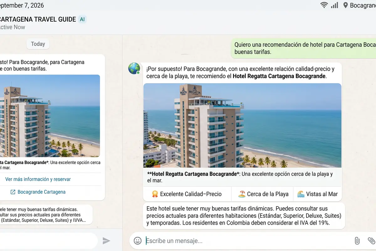 Hotel Regatta Cartagena en Bocagrande cerca de la playa.