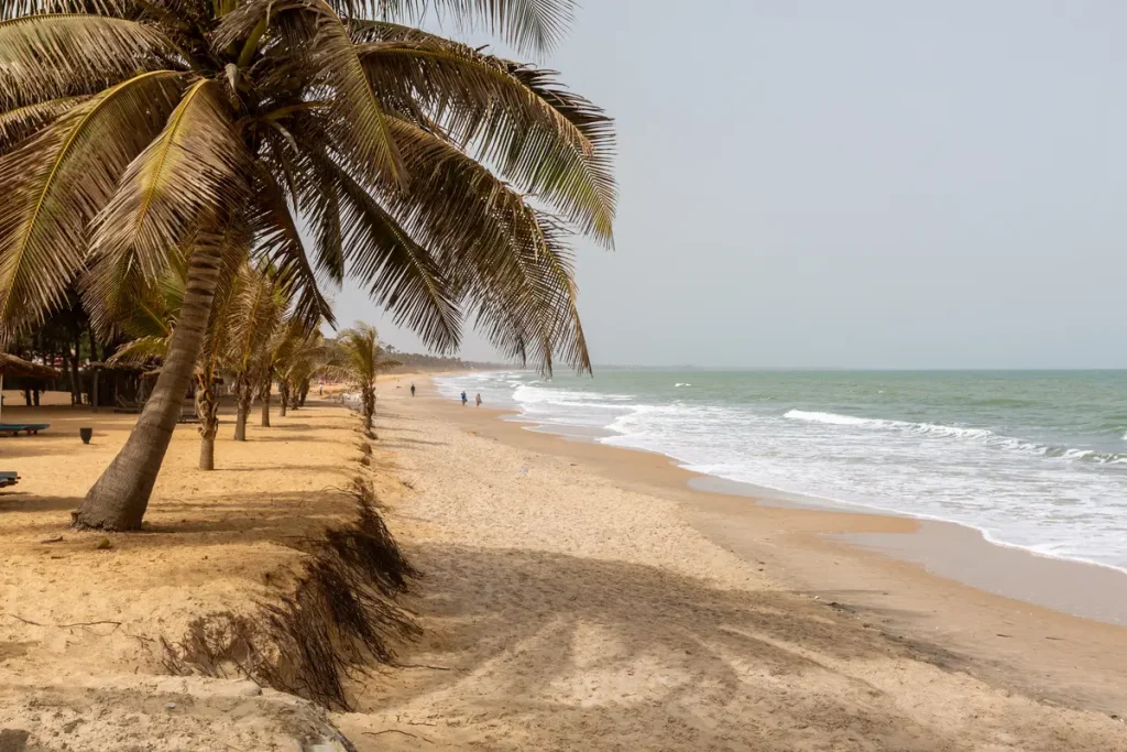 Playa tranquila de Cartagena rodeada de palmeras durante la temporada baja de septiembre.